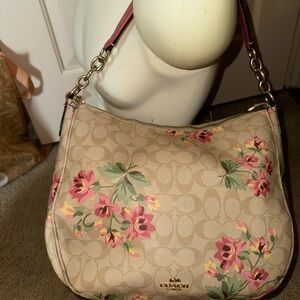 Coach Cream and Pink Floral Shoulder Bag